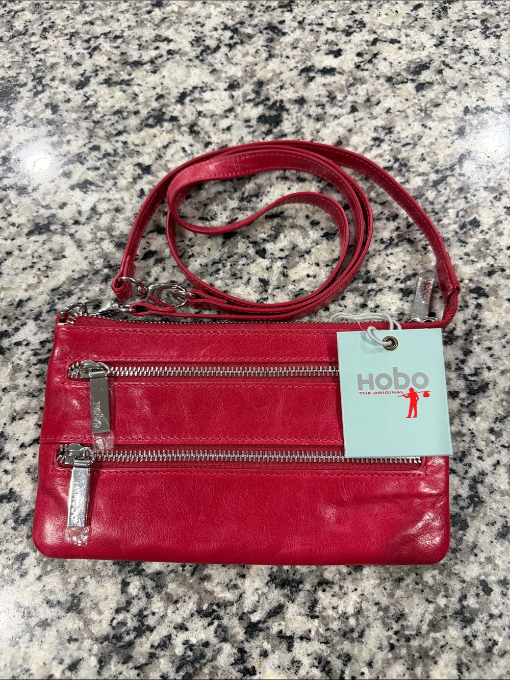 HOBO Cristal Garnet Red Leather Double-Zip Crossbody, NWT